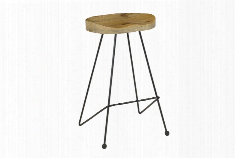 68255 31" Barstool With Contoured Seat Black Metal Legs And Stretchers In Natural