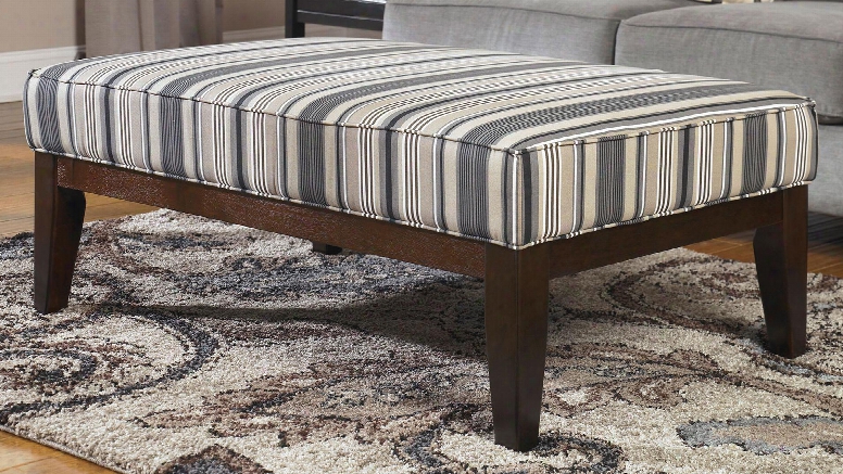 7790008 Yvette 48" Contemporary Fabric Wood Frame Ottoman Cocktail Food With Striped Pattern Upholstery Tapered Legs And Welting Details In