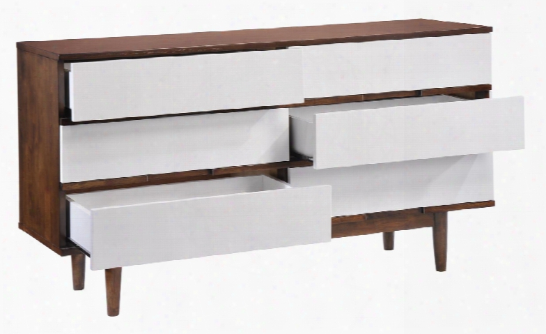 8 00332 La 59" Double Dresser With Solid Rubber Wood And Veneer Materials In Walnut And White