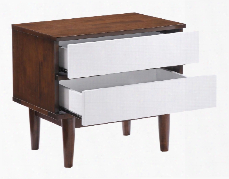 800334 La 26" Night Stand With Solid Rubber Wood And Veneer Materials In Walnut And White