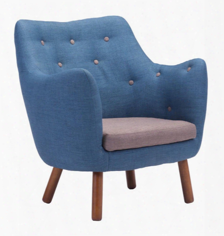 900064 Liege Colelction 35" Living Room Chair With Tapered Legs Button Tufting And Polyblend Upholstery In Cobalt