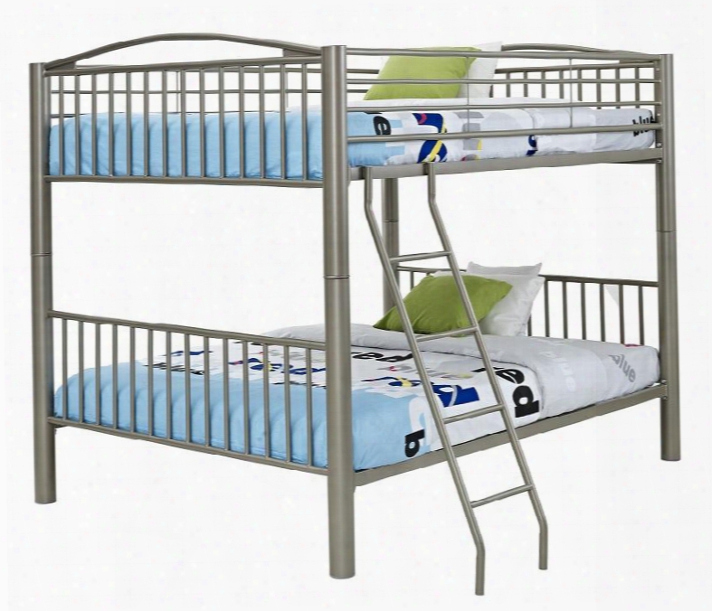 941-137 66" Heavy Metal Full Over Full Bunk Bed With Sturdy Step Ladder In Pewter