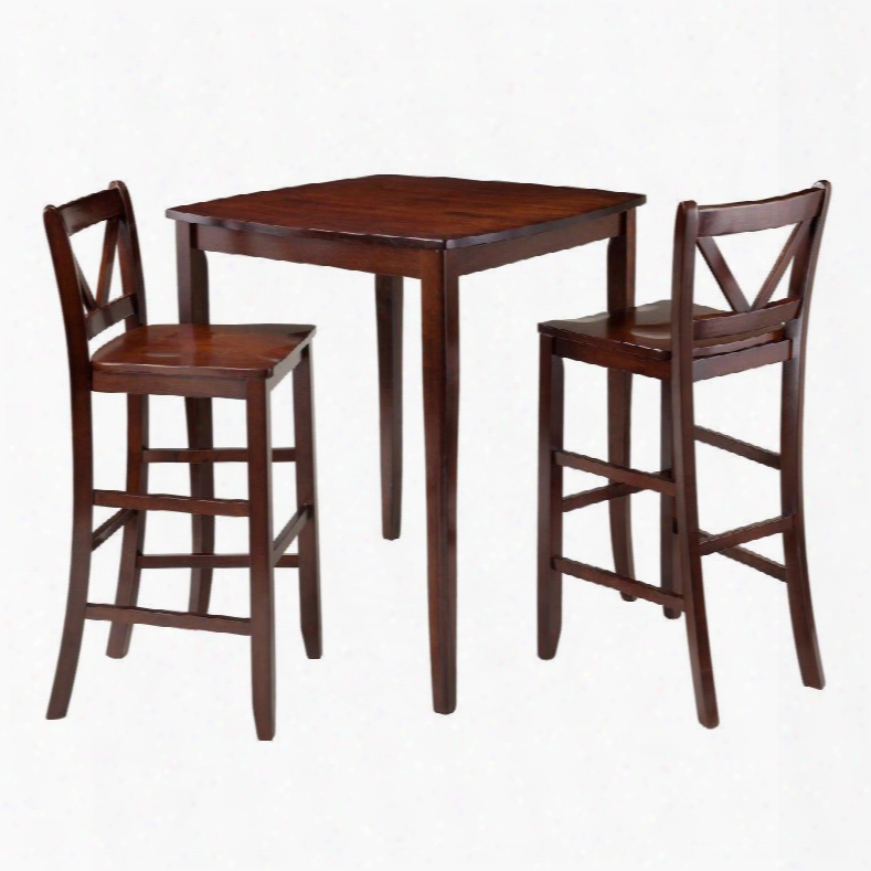 94337 Inglewood 3-pc Table With 2 Bar V-back Stools In Walnut