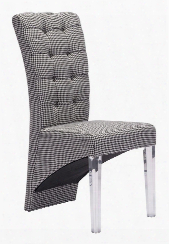 98378 Waldorf 23" Dining Chair With Button Tufted Back Sloped Base And Acrylic Legs In Houndstooth