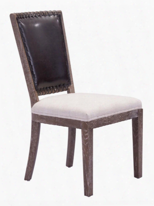 98379 Market 38" Dining Chair Through  Antiqued Oak Wood Frame And Dark Brown Leatherette Fabric In Brown And