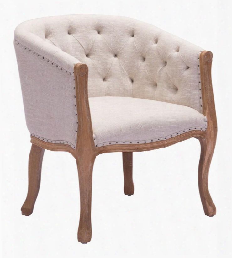 98380 Shotwell 31" Dining Chair With Slim Louis Like Legs Upholstered Beige Polyester Linen Soft Tufted Back And Stunning Nailhead Details In