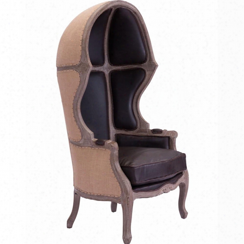 98385 Ellis 63" Occasional Chair With Nail Tacks Carved Oak Wood Frame Faux Leather And Fabric Uphokstery In