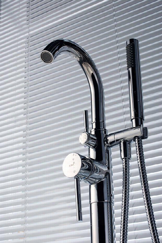 Ab2534-pc Single Lever Floor Mounted Tub Filler Mixer With Brass Hand Held Shower Head Sleek Modern Design Back Flow Preventer Check Valve And Upc Logo Of