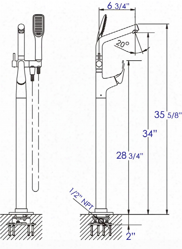 Ab2758-bn Floor Mounted Tub Filler + Mixer With Additional Hand Held Shower Head Brass 4.5 Gpm Upc Certification Valve/mixer Piece And User-friendly