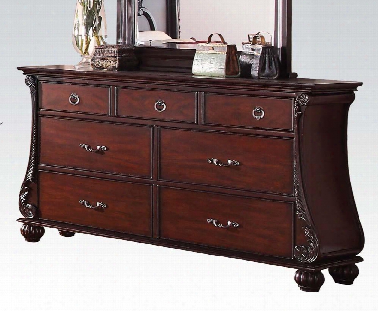 Abramson 22367 68" Dresser With 9 Drawers Felt Lined Top Drawer Silver M Etal Hardware And Solid Pine Wood Construction In Cherry