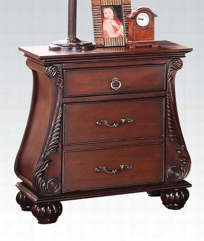 Abramson Collection 22365 34" Nightstand With 3 Drawers Pumpkin Bun Feet Silver Metal Hardware And Solid Pine Wood Constructioon In Cherry