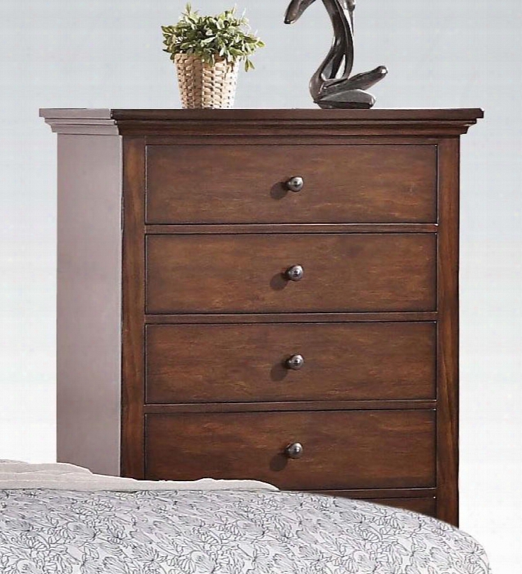 Aceline Collection 21387 36" Chest With 5 Drawers Metal Hardware Poplar Wood And Veneer Materials In Brown Cherry