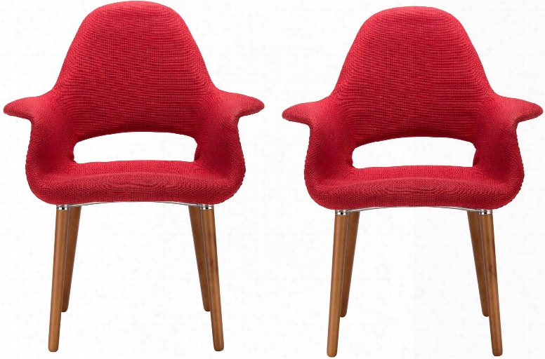 Barclay Collection Em-141-red-x2 35" Set Of 2 Dining Chairswith Solid Wood Legs High Back Foam Padding And Patterned Twill Fabric Upholstery In Red