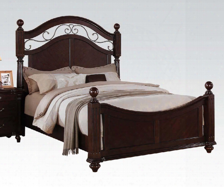 Cleveland Collection 21550q Queen Size Bed With Decorative Cursive Metal Turned Bun Feet Arch Shaped Footboard And Veneer Materials In Dark Cherry