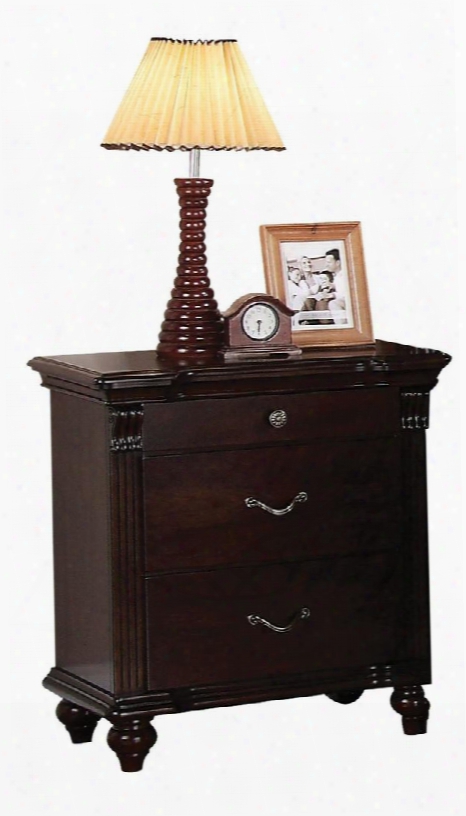 Cleveland Collection 21553 26" Nightstand With 3 Drawers Turned Bun Leg Center Metal Drawer Glides And Solid Pine Wood Construction In Dark Cherry