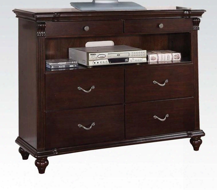 Cleveland Collection 21557 50" Tv Console With 6 Dra Wers Turned Bun Feet Central Metal Drawer Glides And Solid Pine Wood Materials In Dark Cherry