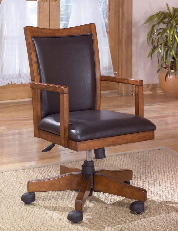 Cross Island H319-01a 26.5" Home Office Swivel Desk Chair With Distressed Detailing Faux Leather And Casters In Medium