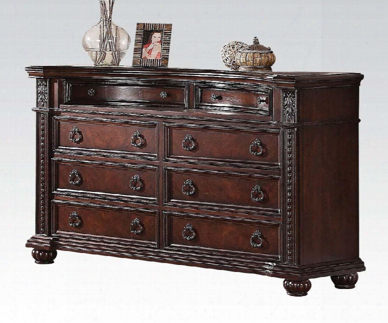 Daruka 21315 64" Dresser With 8 Drawers Jewelry Drawers Dovetail French Front English Back Decorative Bun Feet Poplar And Worming Cherry Veneer
