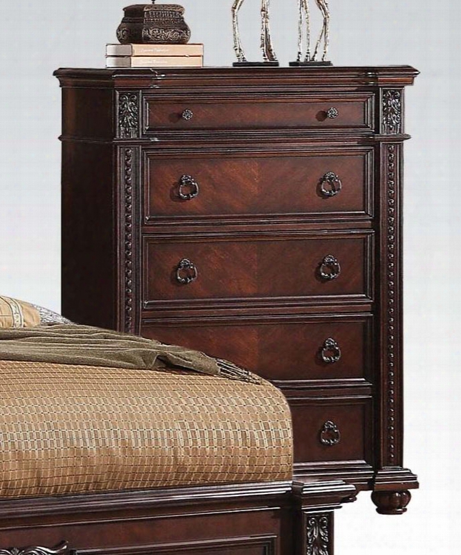 Daruka Collection 21316 38" Chest With 4 Drawers 1 Jewelry Drawer Pumpkin Bun Feet Poplar And Worming Cherry Veneer Construction In Distressed Cherry