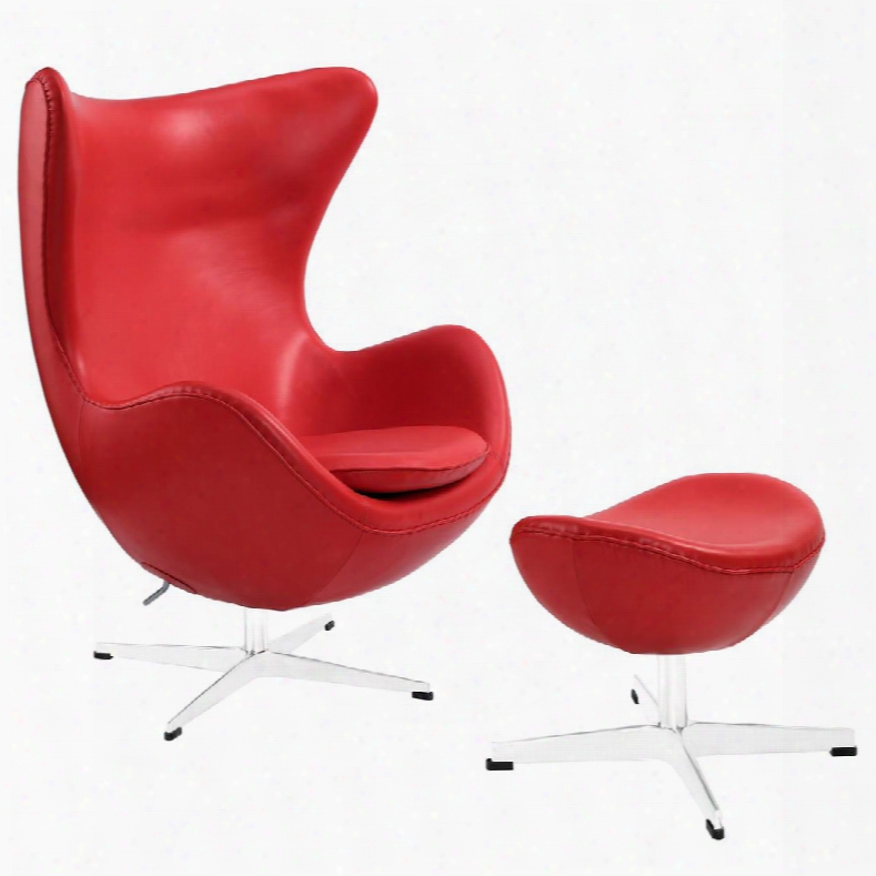 Eei-1278-red Glove Leather Lounge Chair And Ottoman In Red