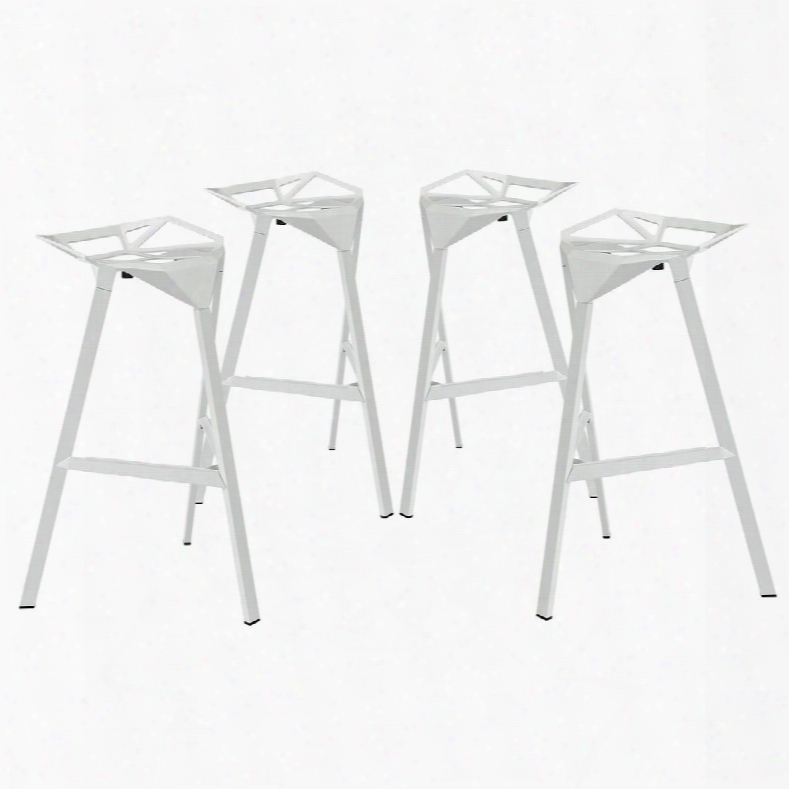 Eei-1363-whi Launch Stacking Bar Stool Set Of 4 In White