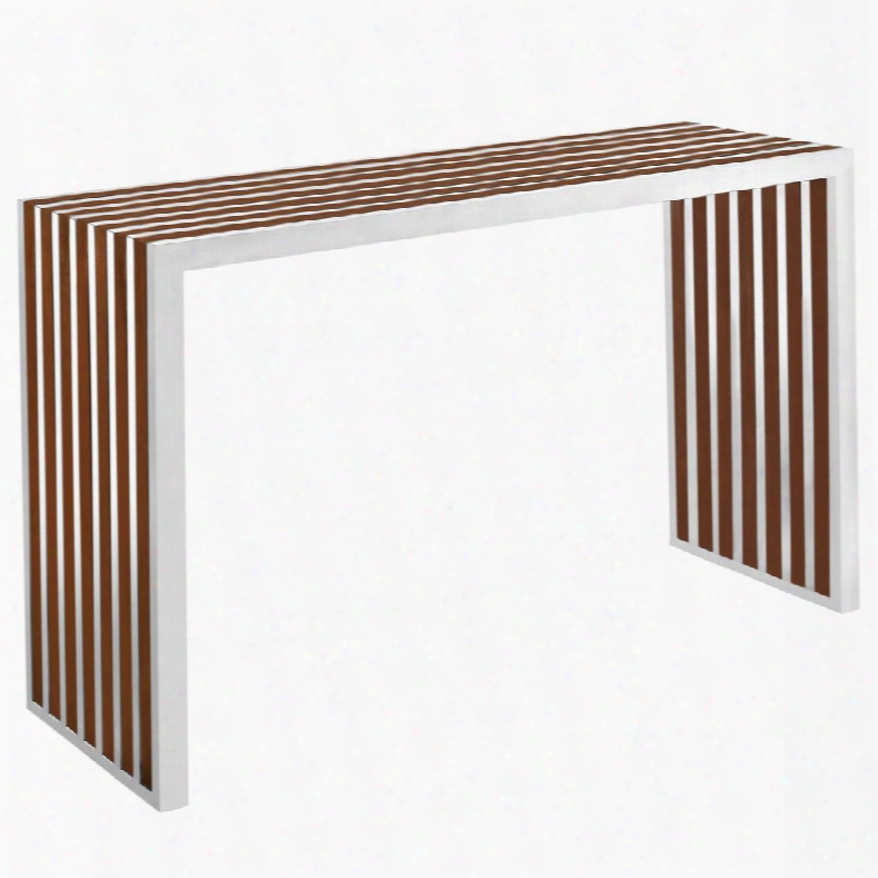 Eei-1431-wal Gridiron Wood Inlay Console Table In Walnut