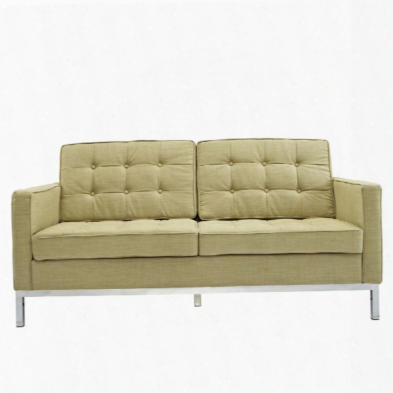Eei-186-grn Loft 16" Loveseat With Rich Wool Upholstery Tufted Seat And Back  With Buttons Tubular Stainless Steel Frame And Foot Caps In