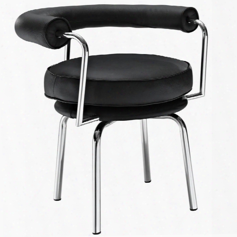 Eei-288-blk Saloon Dining Armchair With Piped Stitching And Polished Stainless Steel In