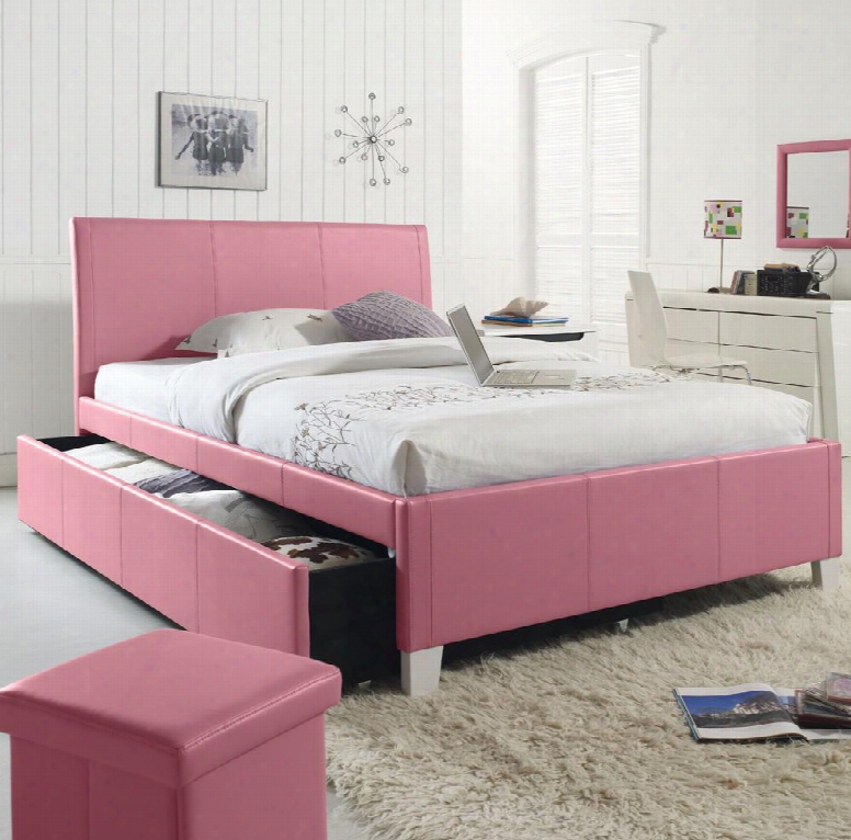 Fantasia Collection 60778a Full Size Bed With Trundle And Faux Leather Upholstery In Pink