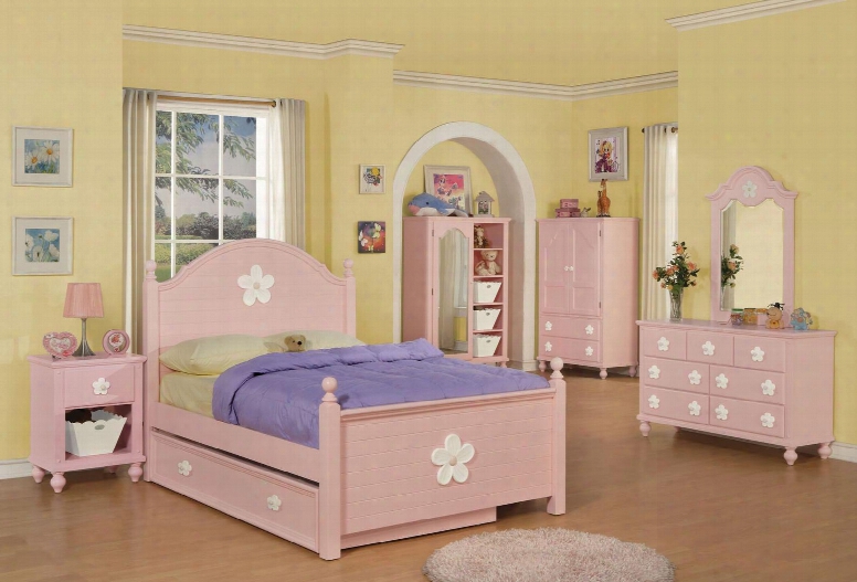 Floresville 00730f6pcset 6 Pc Bedroom Set With Bed + Drseser + Mirror + Chest + Nightstand + Tv Armoire In Pink