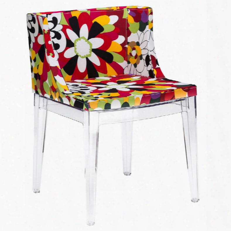 Flower Collection Em-150-clr 20.5" Dining Side Chair With High-density Foam Cushioning Polycarbonate Legs And Fabric Upholstery In Multi-hued Print