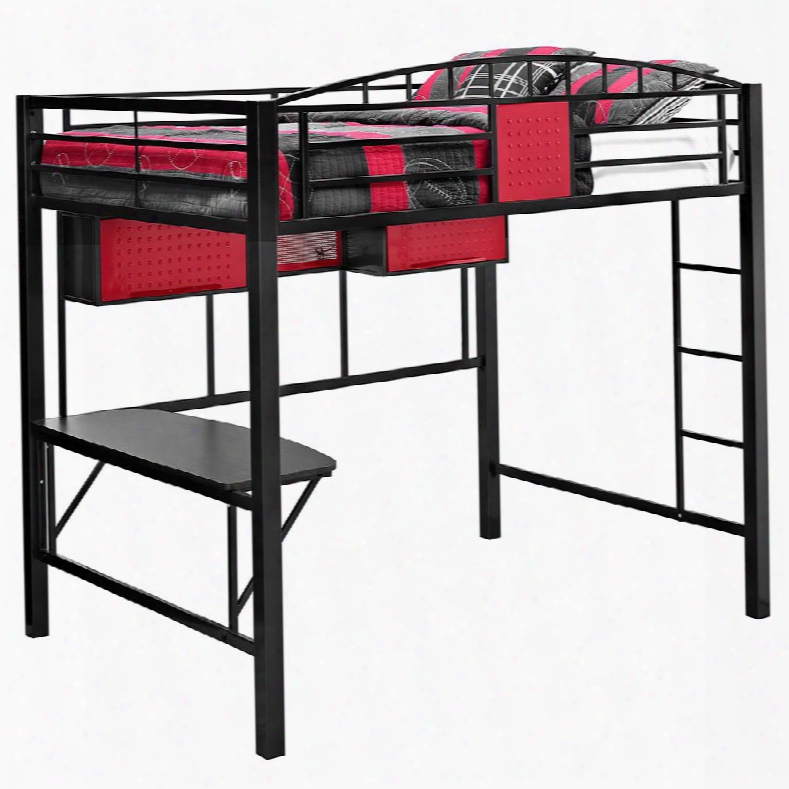 Garage Collection 14y2003lb 79" Loft Bed With Side Ladder Space For Twin Size Mattress And Two Cubby Compartments In Red And