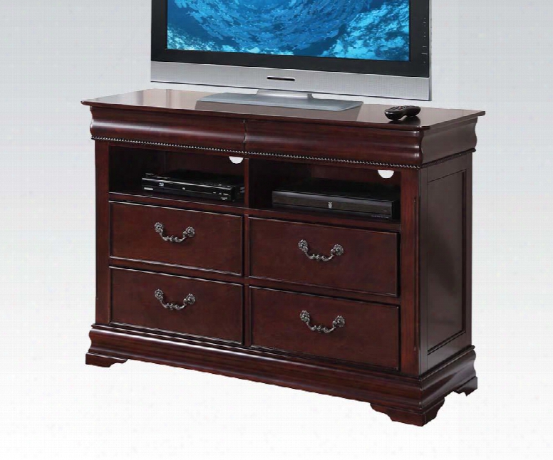 Gwyneth Collection 21867 50" Tv Console With 6 Drawers 2 Open Compartments Holes For Wiring Solid Pine Wood And Gu M Veneer Materials In Cherry