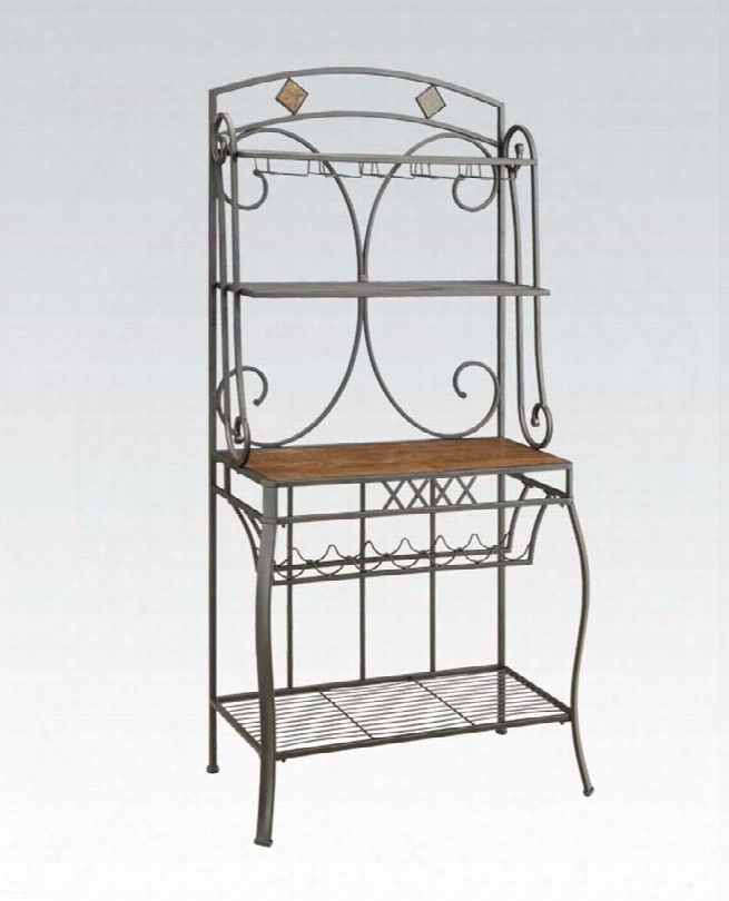 Hakesa Collection 72228 37" Baker's Rack With Stemware R Ack Wine Rack Slate Insert Bottom Shelf And Metal Construction In Cherry And Antique Black