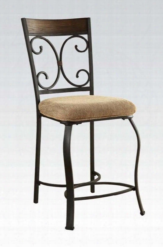 Hakesa Collection 2257 24" Fabric Upholstered Counter Height Chair With Cabriole Legs And Stretchers In Antique Black