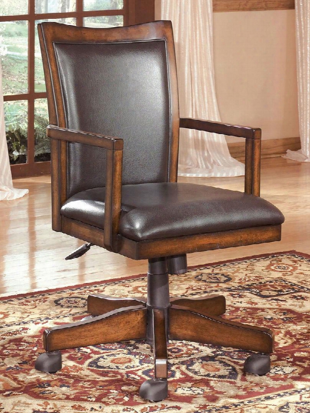 Hamlyn H527-01a 38" Home Office Swivel Desk Chair With Distressed Detailing Piped Stitching And Faux Leather In Medium