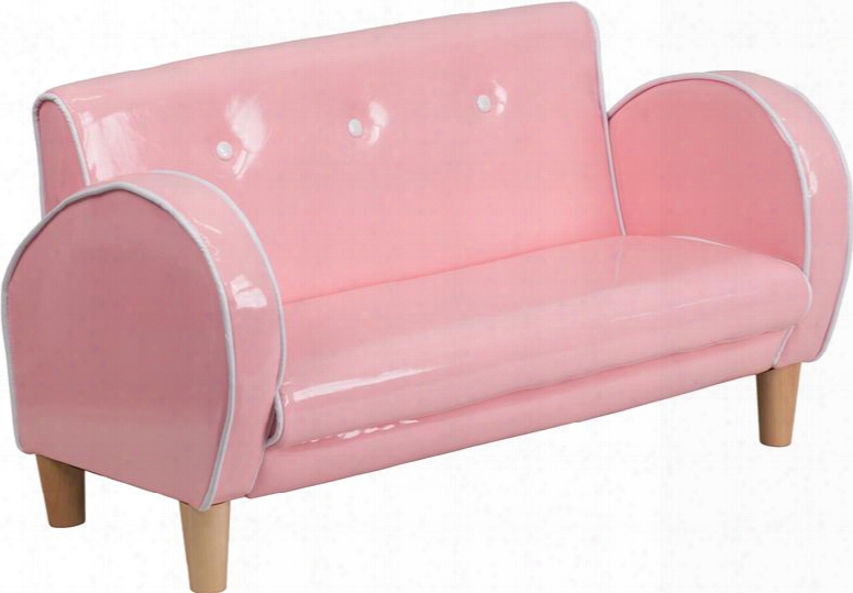 Hr-13-pink-gg Kids Loveseat With Button Tufted Back And Bottom Dust Cover In Pink Vinyl