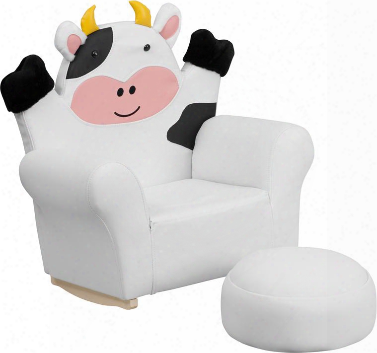 Hr Series H R-29-gg 24" Kids Cow Rocker Chair And Footrest In Black And White