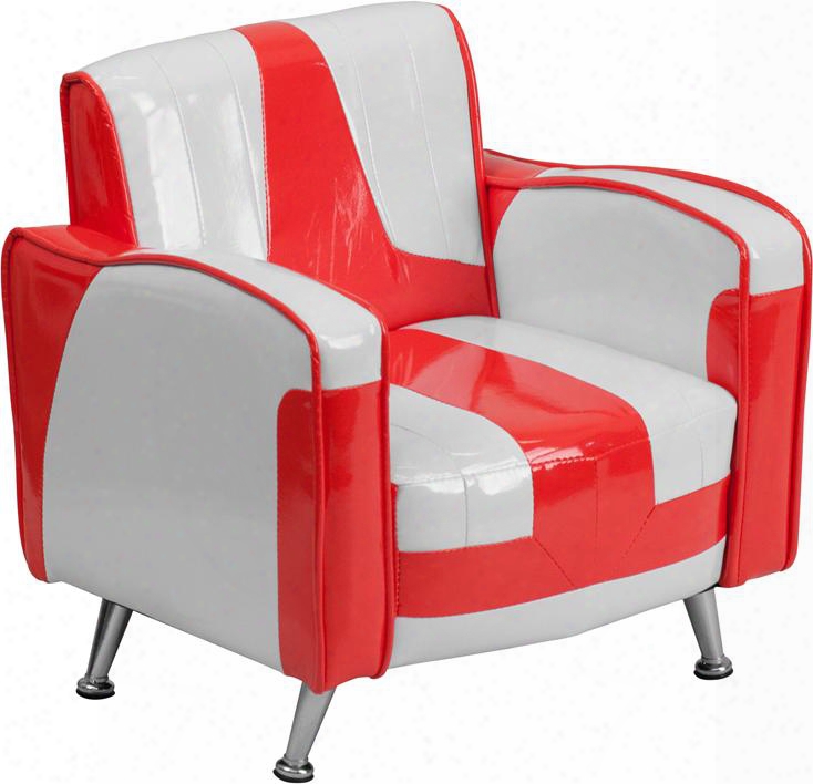 Hr Series Hr-36-gg 19.50" Kids Lounge Seating With Red And White Chair With Black Bottom Dust Cover In Red And White