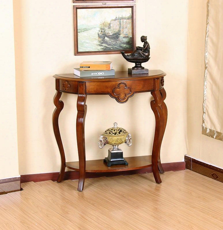 Hr120 34" Ornamental Console Table With Carved Detailing Bottom Shelf And Cabriole Legs In