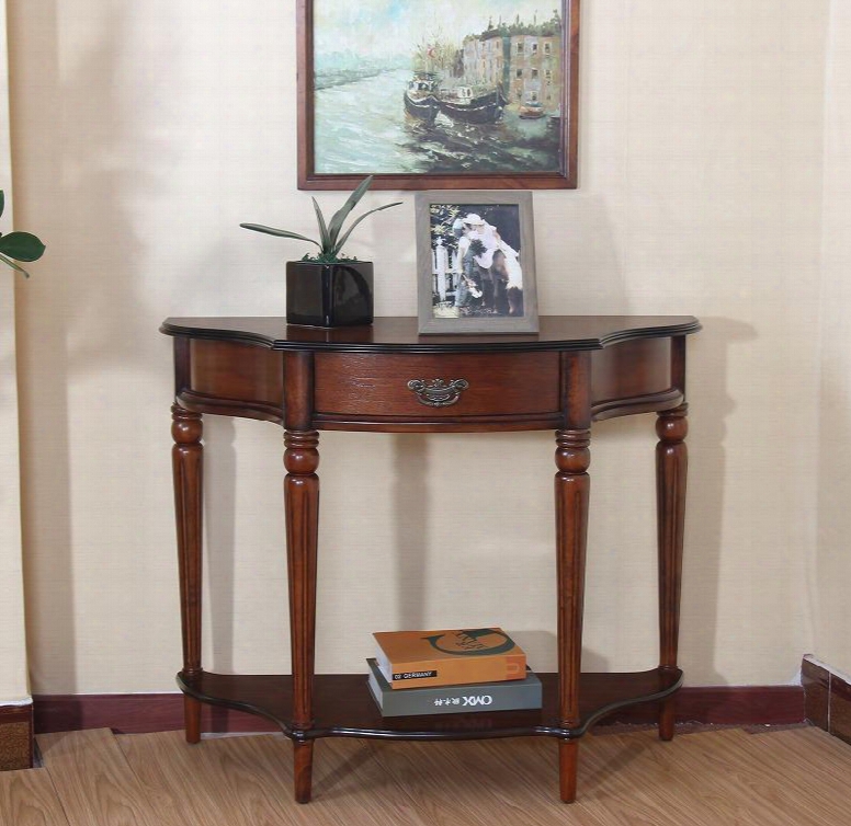 Hr328 35" Console Parade Table With The Same Drawer Bottom Shelf And Tapered Legs In Cherry