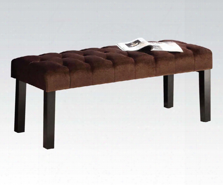 Ion Collection 96074 48" Bench With Crystal-like Button Tufted Seat Solid Legs And Suede Upholstery In Brown