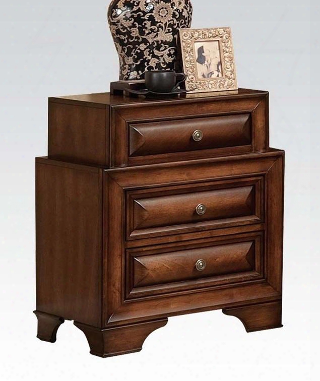 Konane Collection 20456 24" Nightstand With 3 Drawers Antique Brush Hardware Center Metal Drawer Glides Rubberwood And Veneer Materials In Brown Cherry