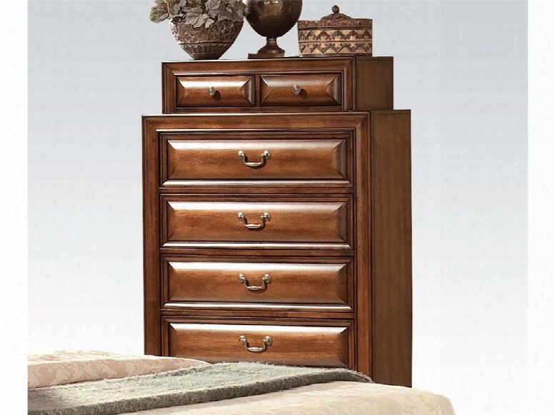 Konane Collection 20459 36" Chest With 6 Drawers Antique Brhsh Hardware Center Metal Drawer Gildes Rubberwood And Veneer Materials In Brown Cherry