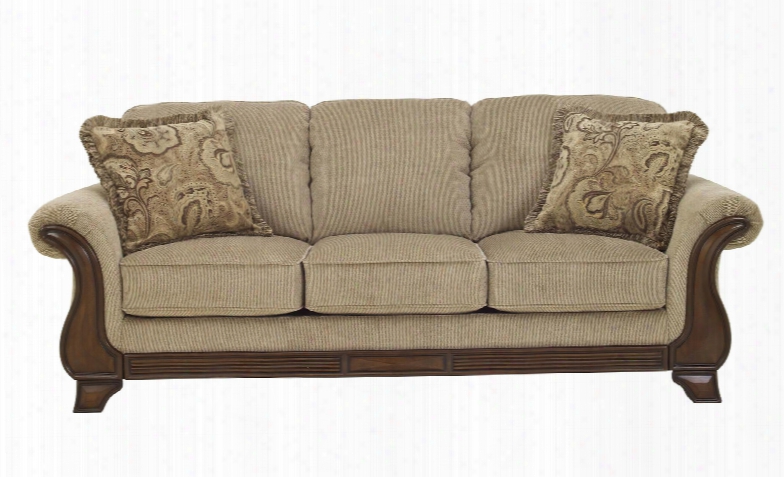 Lanett Collection 4490038 92" Sofa With Fabric Upholstery Piped Stitching Carved Detailing And Traditional Style In