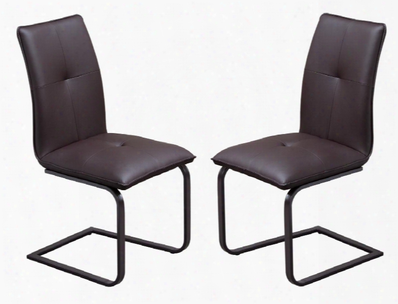 Lu134dcch Set Of 2 37" Spring Back Dining Chairs With Tubular Painted Steel Base And Leatherette Upholstery In Chocolate