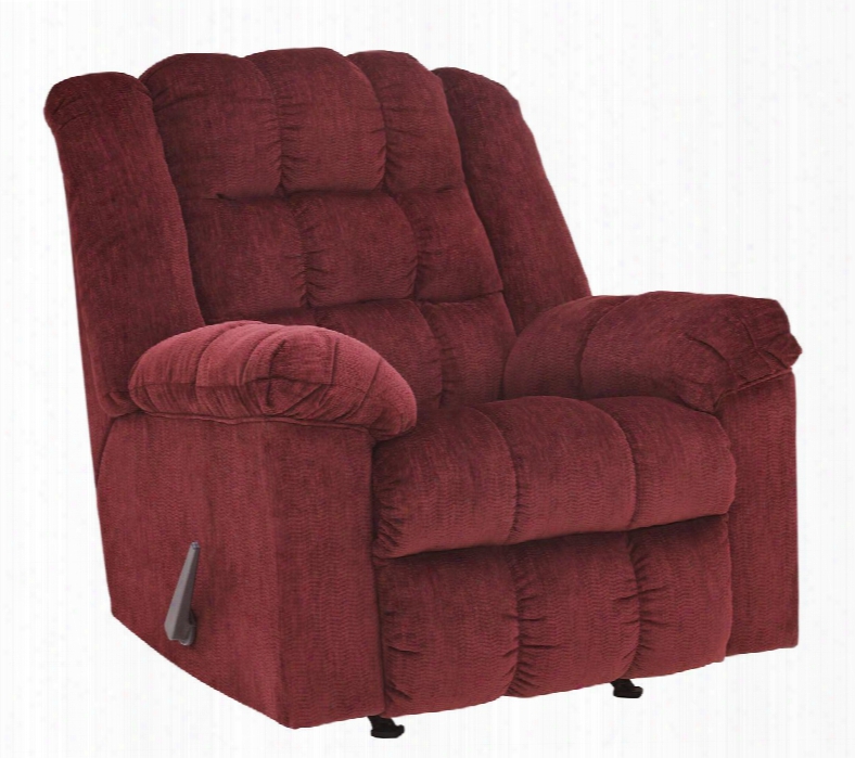 Ludden 8110625 40" Rocker Recliner With Plush Pillow Top Arms Supportive Divided Back Cushion And Side Handle To Activate Reclining Mechanism In