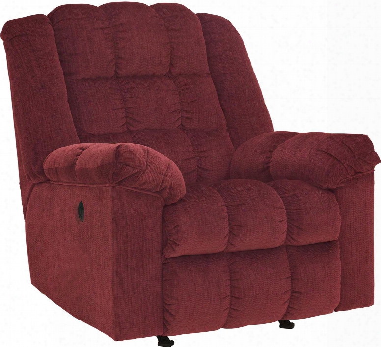 Ludden 8110698 40" Power Rocker Recliner With Plush Pillow Top Arms Supportive Divided Back Cushion And Button To Activate Reclining Mechanism In