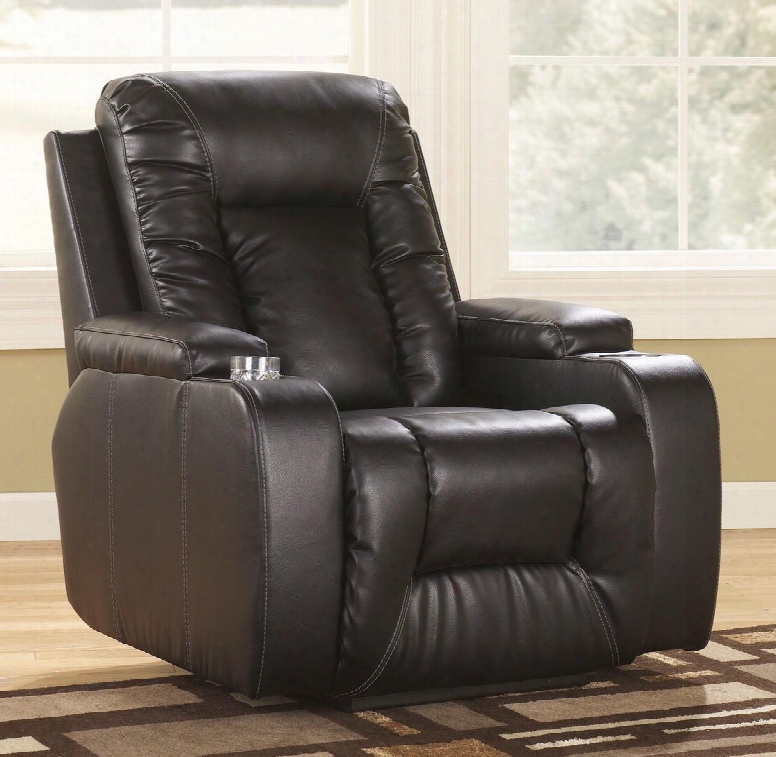 Matinee Durablend 8740106 37" Power Recliner With Supportive Back Cushion Padded Arms With Cup Holders An D Push Button To Activate Reclining Mechanism In