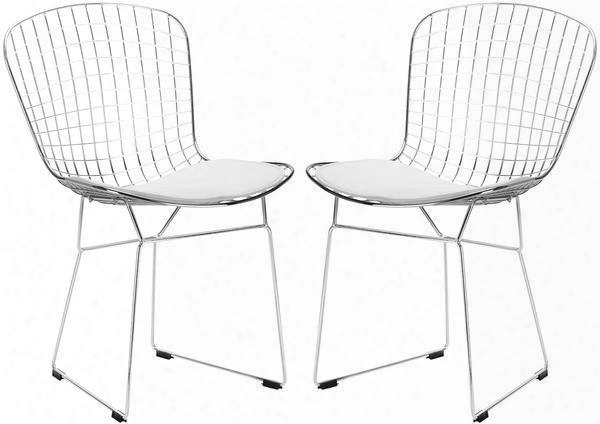 Morph Collection Em-108-whi-x2 21" Set Of 2 Side Chairs With Plastic Non-marking Feet Solid Chrome Steel Frame Velcro Strips And Leatherette Seat Pad In